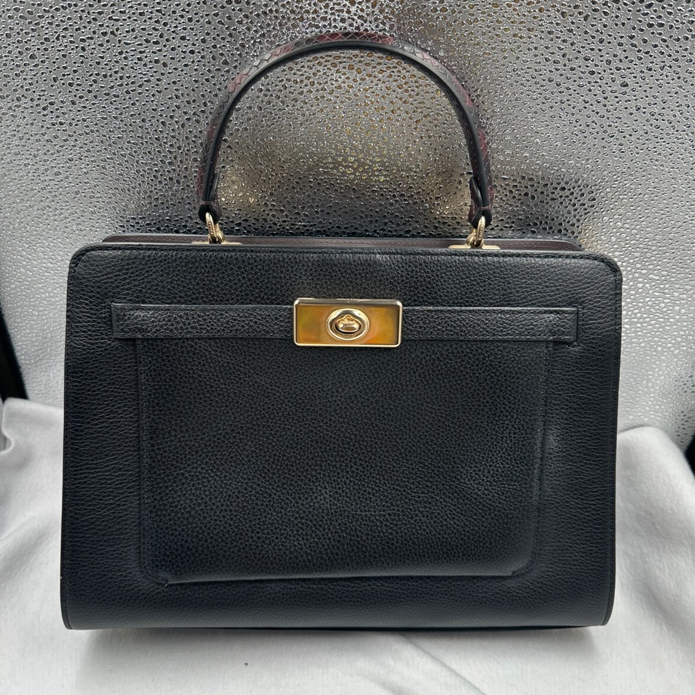 Coach Black Leather Satchel with Gold Accents